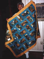 volunteer with quilt